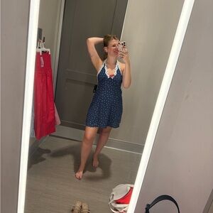 Navy Polka Dot Halter Dress